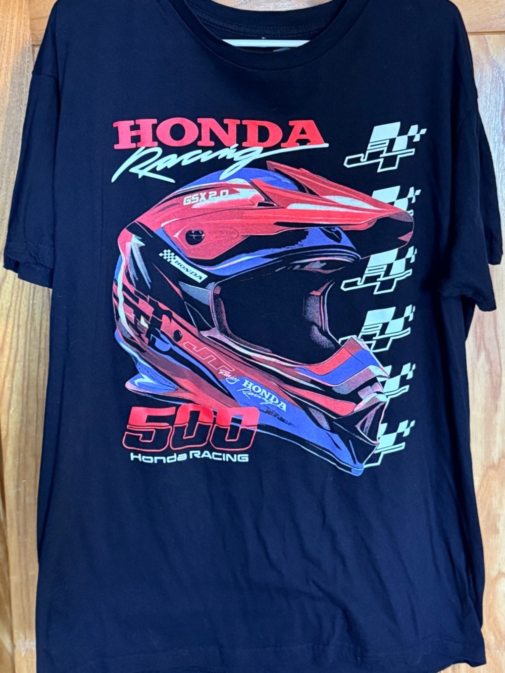 Men's Honda Black Graphic T‑Shirt with Red & Blue Helmet Print Size XL